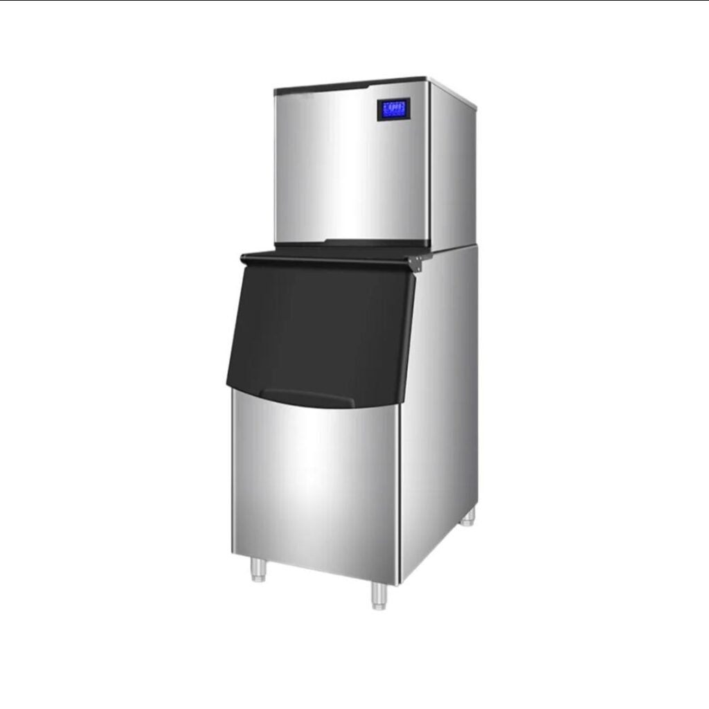 Ice maker machine with storage bin